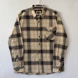 Field & Stream Flannel Shirt Mens Large Cream & Gray Thick Warm Button Down